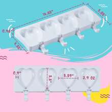 Popsicle Mold, Silicone Ice Pop Molds, Heart-Shaped Ice Cream Mold For Cakesicles, 4 Cavities, 50-Piece Popsicle Sticks Included