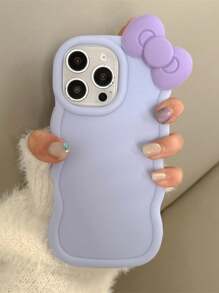Girly Purple Solid Color Macaron Phone Case With Cute Bow Decor, Purple Bestseller, Suitable For Valentine's Day, New Year, Birthday Gifts, Sweet Style, Shockproof, Anti-Slip, Scratch-Resistant, Compatible With IPhone 17/17 Pro/17 Pro Max/17 Air, 16/15/14/13/12/11/Pro/Pro Max/Plus, S20-S25/FE/Ultra - Purple - View 5
