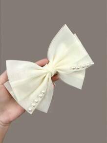 1 件女士高端缎面蝴蝶结珍珠发夹，时尚发髻夹发饰 - 彩色 - 查看 7