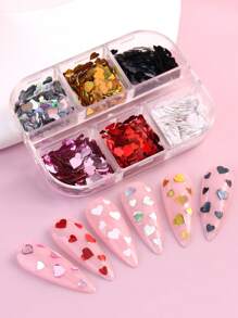 6 格心形迷你星星混合美甲亮片可爱彩色五角星混合尺寸爱心闪亮全息美甲设计卡哇伊 Y2K 美甲装饰美甲沙龙美甲用品 DIY - 彩色 - 查看 5