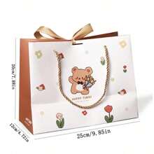 1 Peça Sacola de Presente com Desenho de Urso para Embalagem de Alimentos, Doces, Produtos Assados, Embrulho de Presente com Fita