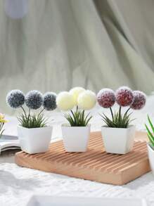 6pcs Artificial Mini Fur Ball Small Potted Plants - Suitable For Home Decor, Festival Atmosphere Desktop Decoration, Window Sill, Bathroom Decor Gifts Birthday Graduation,Garden Decor,Outdoor Plant,Gardening,Fake Flowers - Multicolor - View 10
