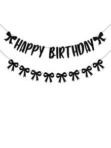 Guirnalda con moños de cumpleaños, decoraciones con moños negros brillantes de "Feliz Cumpleaños" para una fiesta de cumpleaños de niña, suministros para fiesta de cumpleaños negros, decoración para fiesta de cumpleaños de Halloween