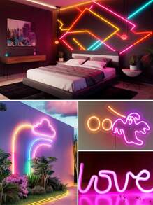 1 个带 APP 遥控器的霓虹灯带，LED 霓虹灯绳灯适用于卧室、游戏室、露台、花园、生日派对、户外装饰、防水、多种模式、室内音乐同步、室内/室外装饰 - 彩色光 - 查看 8