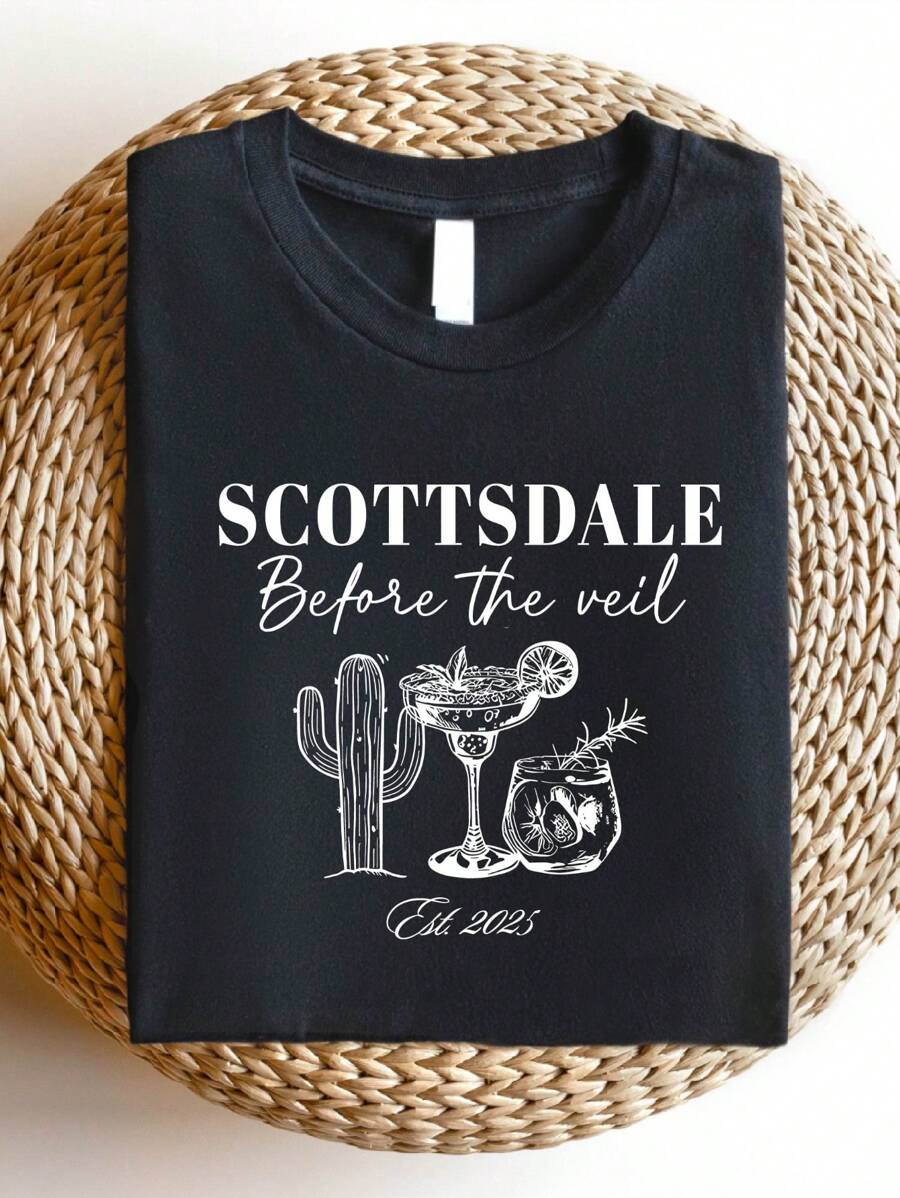 Scottsdale Bachelorette Shirt, Scottsdale Before The Veil T-Shirt, Scottsdale Bride Tee, Location Bachelorette Shirts, Desert Bride SD-467 - Black - View 1