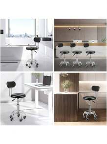 OYAJIA ‌✨Professional Hydraulic Salon Stool & Office Chair | Adjustable PU Leather Swivel Stool With/Without Backrest | 360° Rolling 5-Wheels Base For Tattoo, Massage, Home Office (Black) - Black - View 9