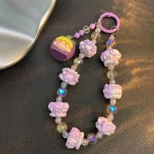 Candy Color Beaded Chain Strap, Hand-Painted Graffiti Design Phone Lanyard, Bracelet, Backpack Hanging Decor, Camera Accessory - Multicolor - View 1