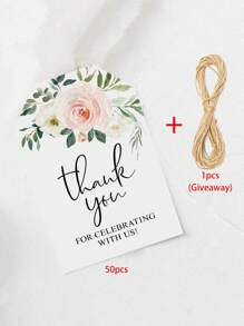 25/50pcs Flowers Thank You Cards, Gift Packaging Tags Labels With String Gift Rope, For Celebrating With Us, For Birthday, Wedding, Party, Baking Packaging, Dessert Table Decoration - Multicolor - View 7