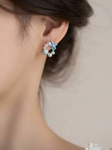 1 对女士海星贝壳仿珍珠耳环，设计精美，适合夏季海滩度假女士耳环，适合女性在日常生活、海滩派对、度假等场合佩戴 - 彩色 - 查看 4