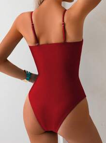 新款春夏优雅性感镂空红色女士时尚吊带连体泳衣，适合海滩、度假、派对、约会等场合。 - 紅色 - 查看 4