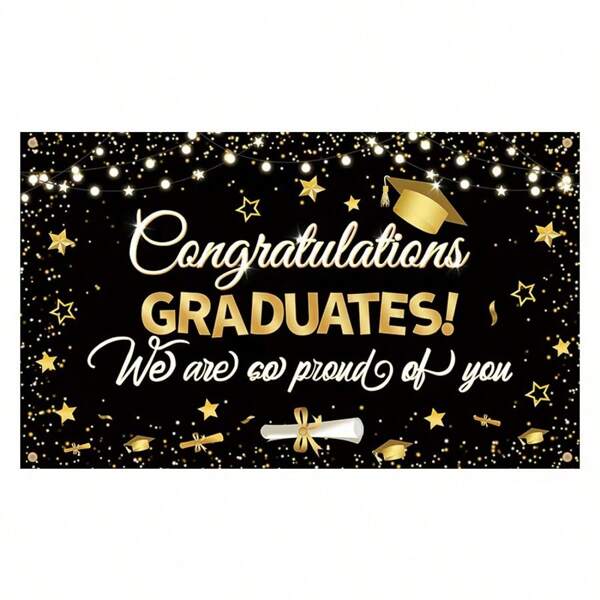 1pc 70.8"X43.3" Graduation Background Cloth, Campus Party Decor, Graduation Event Hanging Backdrop, Polyester Material Graduation Photo Atmosphere Decor, Congrats Graduation Celebration Backdrop