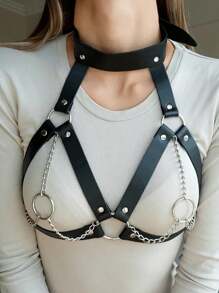 1PC Women Fashion Harness Belt Chest Harness Corset Leather Lingerie Bondage Lingerie Goth Fetish Clothing Harness Women Accessories - Black - View 1