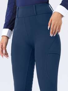 ROYALS MATTINI 女士马术骑行裤，马裤，马裤，全座硅胶防滑耐磨，速干口袋，适合春季马术运动 - 藏蓝色 - 查看 5