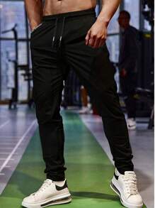 Boyfriend Style Men Drawstring Waist Zipper Pocket Sports Pants,Men's Zipper Pocket Ice Silk Breathable Fitness Sweatpants,Suitable For Daily Wear, Gym Running Workout, Suitable For Boyfriend Husband