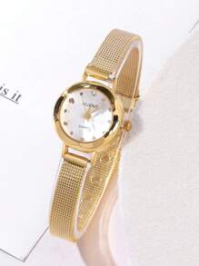 两只时尚创意小巧个性化女士石英表，圆形简约表盘，合金表带，适合姐妹、情侣、节日、派对、婚礼和日常佩戴，是送给女性的最佳礼物。 - 彩色 - 查看 4