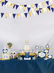 1 件海军蓝金色和米色派对装饰皇家蓝金色三角旗毕业典礼婚礼新娘送礼会航海 Ahoy Achor 主题派对装饰用品，毕业装饰