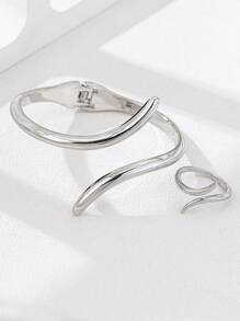 2pcs Silver Smooth Bangle And Ring Set, Fashion Accessory For Casual & Daily Wear - Silver - View 10