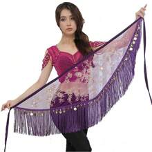 Women's Tassel Belly Dance Hip Scarf With Gold Coin Tassel Triangle Scarf Belt Skirt Carnival Stage Performance Carnival Waist Chain Embroidered Shawl Hip Triangle Scarf Latin Dance Sequin Tassel Hip Scarf - Multicolor - View 7