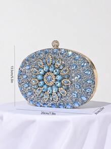闪闪发光的奢华水钻装饰手提包，小手拿包，优雅适合晚礼服、婚礼、派对，配有金属链，时尚女士手提包，新娘钱包 - 淺藍色 - 查看 9