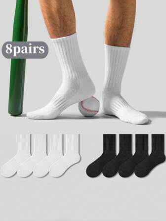1/4/8 paires de chaussettes mi-mollet mode hommes, chaussettes de sport noir et blanc, respirantes et douces pour le printemps/été/automne, style minimaliste, convenant pour toutes les saisons, polyvalentes pour un usage quotidien et les entraînements