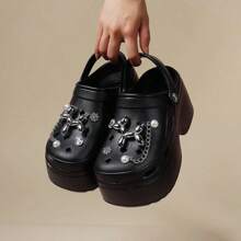 Women's Diy Clogs Clogs Sandals Summer 2025 Slip On Wedge Platform Sandals Woman Fashion Chain Thick Sole Garden Shoes Ladies - 黑色 - 查看 4