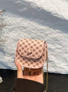 1pc Fashionable And Popular Mini Lipstick Bag For Girl Ins Fashionable Versatile Chain Crossbody Bag Plaid Small Bag, Fashionable Versatile Plaid Small Flower Shoulder Bag Fashionable Commuter Crossbody Chain Small Square Bag, Flip Design Magnetic Buckle Closure, Suitable For Girls To Go Out Shopping, Attend Parties, Daily Use, Giving Gifts To Friends Is A Good Choice - Chain Crossbody Bag - View 16