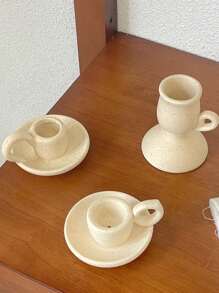 1pc Vintage Plain Ceramic Candlestick Holder, Ceramic Candle Aroma Diffuser Stand, Suitable For Home Decor, Photography Props, Living Room, Coffee Table, Kitchen Dining Table Candle Light Dinner, Holiday Decoration (Ceramic Candle Holder Only, Candles Not Included) Gifts Birthday Graduation