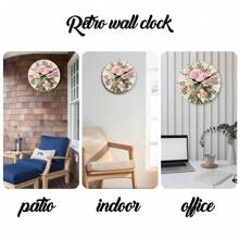 1 pieza Reloj de pared de madera con patrón floral de rosa vintage elegante, reloj silencioso sin tictac, decoración del hogar para la sala de estar, regalo para amantes de las flores, 10/12/14/16 pulgadas (baterías no incluidas)
