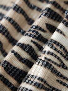 Womens Sexy Sequin Micro Shorts Sparkly Low Rise Y2k Zebra Print Mini Shorts Glitter Skinny Rave Bottoms Hot Pants Party Clubwear Streetwear - 卡其色 - 查看 7