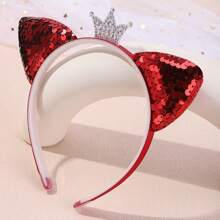 1 件全水晶小皇冠亮片猫耳头带，可爱动物派对涤纶弹力罗纹头带，适合所有季节 - 亮片皇冠貓耳朵髮箍 - 查看 13