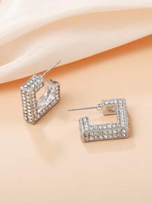 1 对几何方形水钻镶嵌派对耳环（女款）