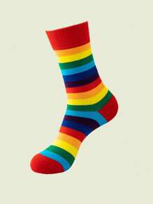 1/3/7 Pairs Women Colorful Fashion Horizontal Striped Rainbow Mid-Calf Socks, Suitable For Casual Daily Wear - Multicolor - View 8