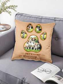 1pc Customized Lovely Fashion Pet Name & Photo Decorative Throw Pillow Cover, Pet Dog Memorial Gift, Home Decor For Bedroom And Living Room
