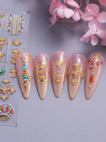 Autocollants pour ongles avec design de décalcomanie de mandala à croissant de lune, décoration d'ongles en relief 5D, motif de fleur de mandala coloré avec lignes dorées en métal blanc, style élégant rétro, autocollants adhésifs pour ongles, accessoires DIY pour salon de manucure, décoration d'ongles pour débutants DIY à la maison, cadeau pour femmes