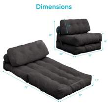 Folding Sofa Bed, Convertible Sleeper Chair With Pillow & Back Support, Portable Fold Out Chair Bed, Comfy Floor Sofa Lounge, Lazy Sofa For Dorm/Living Room/Office/Apartment - 深灰色 - 查看 8