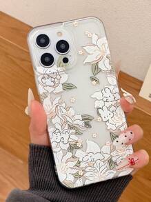 Cute Bunny In Flower Pattern Anti-Drop TPU Transparent Phone Case Compatible With Apple Phones