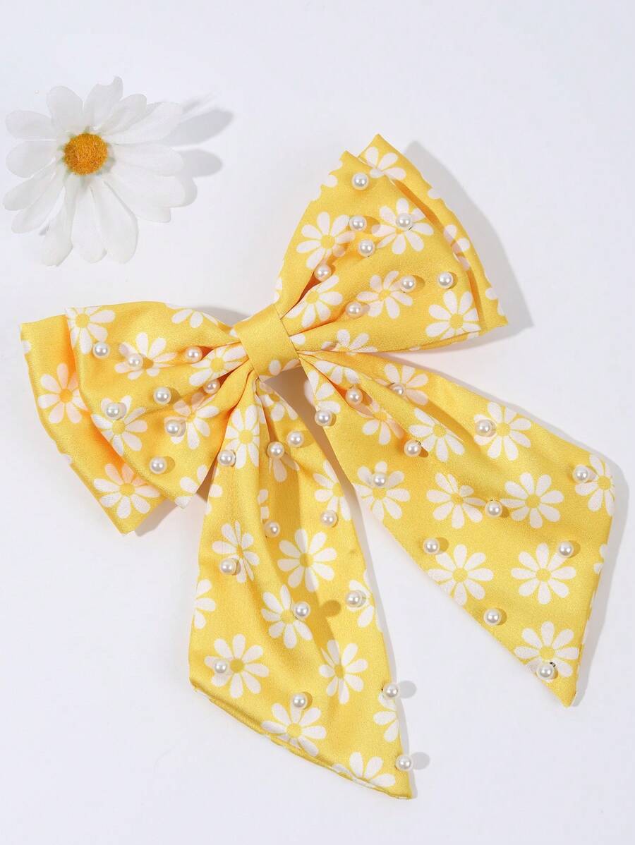 1 pezzo Fermaglio per capelli con fiocco di perle e code, fiocchi eleganti per capelli di ragazze, fiocchi con fermagli a coccodrillo alla moda, accessori per capelli con fiocchi da festa per ragazze