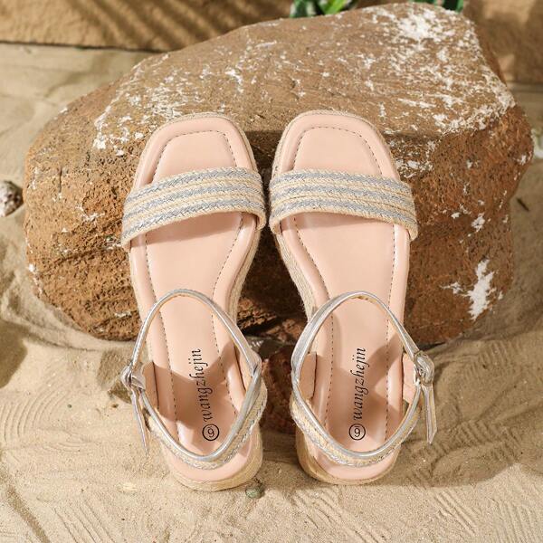 Women's Casual Fashion Comfortable Platform Espadrille Wedge Slip-On Sandals, Summer