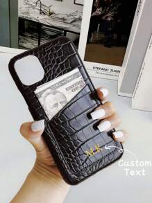 1 Ốp điện thoại da cá sấu giả cá nhân hóa, Ốp ví iPhone có khe cắm thẻ tín dụng Monogram, Ốp điện thoại chữ cái đầu tương thích với iPhone 16 15 14 13 12 11 Pro XS Max X XR Plus, Quà tặng sinh nhật/ngày lễ tuyệt vời, Quà tặng cá nhân hóa cho anh ấy/cô ấy, Quà kỷ niệm/đám cưới, Quà tặng tùy chỉnh cho bố/mẹ (Da PU, In giấy bạc) - màu đen - Xem 3