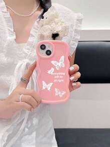 1pc Candy Color Wavy Mobile Phone Case Compatible With Iphone 16, Galaxy S24 Ultra, Infinix Smart 8/Infinix Hot 40i/Tecno Spark 20/Tecno Spark 20C/Tecno Spark Go 2024, Colorful Big & Small Butterfly Design
