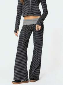 Women Fold Over Yoga Pants Low Rise Solid Color Stretch Casual Straight Wide Leg Palazzo Pants Loose Fit Comfy Flared Leggings Gym Lounge Pants Bootcut Bell Bottoms Baggy Sweatpants Teen Girl Back To School Bottoms Y2k Streetwear - 淺灰色 - 查看 1
