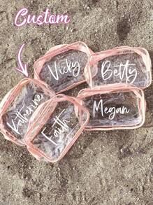 Personalized Makeup Bag, Beach Wedding Gift, PVC Transparent Makeup Bag, Toiletry Bag, Bridesmaid Gift, Summer Vacation, Bachelorette Party,Multi-Functional,Space-Saving,Letter,Striped,Exquisite,Stylish,Tidy,Contracted,Casual,Basics,Colorful,Leisure,Unique,Customized,Personalized,Custom,Ideal Gifts For Her,Girlfriend,Family,Friends,Her,For Anniversaries,For Weddings,For Graduation,For Birthdays,Bathroom,Multi-Functional,Ornamental,Letter,Solid Color,Exquisite,Stylish,Vintage,Modern,Colorful,Leisure,Basics,Casual,Soft,Unique,Customized,Personalized,Custom,Ideal Gifts For Her,Girlfriend,Her,Boyfriend,Friends,Customized Makeup Bags,Street Casual Chic