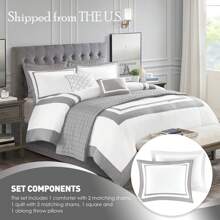 Regency Heights Old Money Aesthetic Luxury 8 Piece Bedding Comforter Set With Quilt Set Collection, All-Season Down Alternative Bedding With Matching Shams,Decorative Pillows,Luxury Home Textile For Modern Luxury Room Decor, Mother's Day Thanks Giving Gifts - Grey - View 4