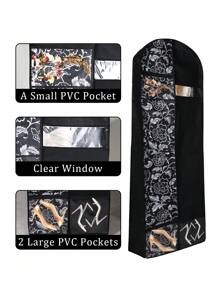 1 件便携式婚纱服装袋，三折新娘礼服袋，适用于长礼服，带衬料和配件口袋，黑色礼服套，适用于婚纱、晚礼服