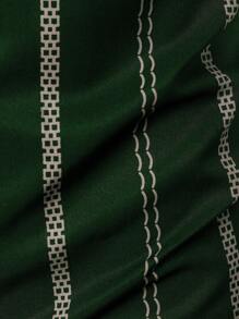 Men's Lightweight Geometric Striped Casual Business Polo Shirt, Summer - Dark Green - View 9