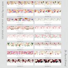 可定制花卉印花水瓶标签 - 婚礼水瓶标签，可选择花卉图案和字体