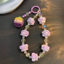 Candy Color Beaded Chain Strap, Hand-Painted Graffiti Design Phone Lanyard, Bracelet, Backpack Hanging Decor, Camera Accessory - Multicolor - View 2