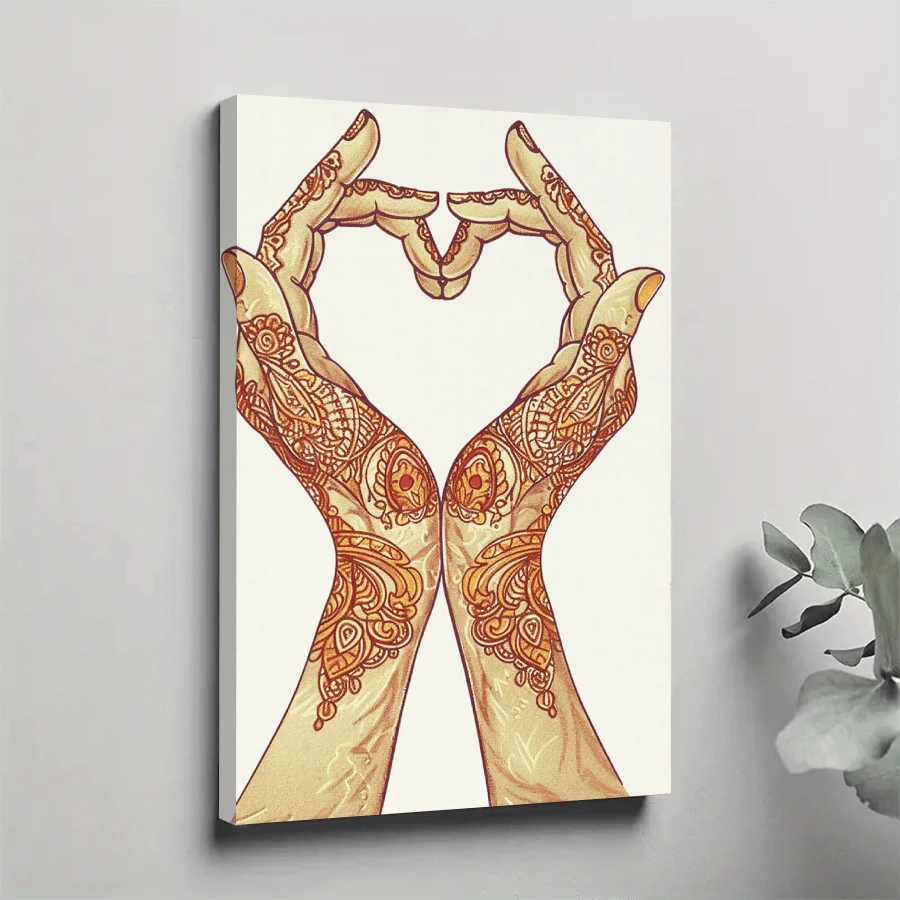 1pc Framed Canvas Wall Art, Heart Hands Gestures Art Print Canvas Poster, Ideal Gift For Bedroom Living Room Hallway Dorm Wall Decor