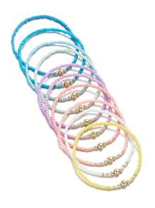 Bộ 10 vòng tay đàn hồi hạt CCB phong cách Boho & hạt gạo nhiều màu, phù hợp cho phụ nữ mặc đi nghỉ dưỡng/bãi biển - Nhiều màu - Xem 6