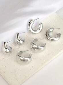 Set de 6-12 pares de pendientes de aro grande y gota de agua, pendientes de moda exagerados para mujer - Multicolor - Ver 5